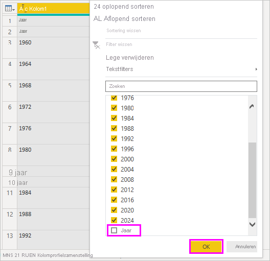 Schermopname van Tekstfilters in het contextmenu waar u vermeldingen kunt verwijderen.