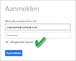 Schermopname van het dialoogvenster Aanmelden, waarin het selectievakje Aangemeld blijven is ingeschakeld.