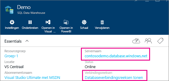 Screenshot of the Azure portal with SQK demo data highlighted.