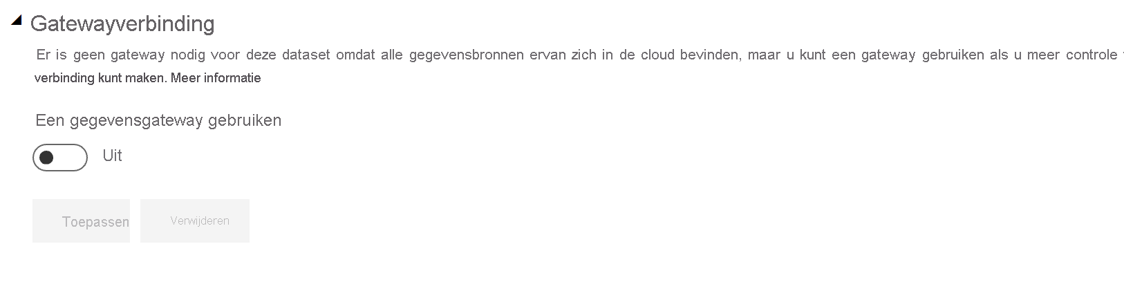 Schermopname van de uitgebreide gatewayverbindingsinstellingen met de wisselknop uitgeschakeld.