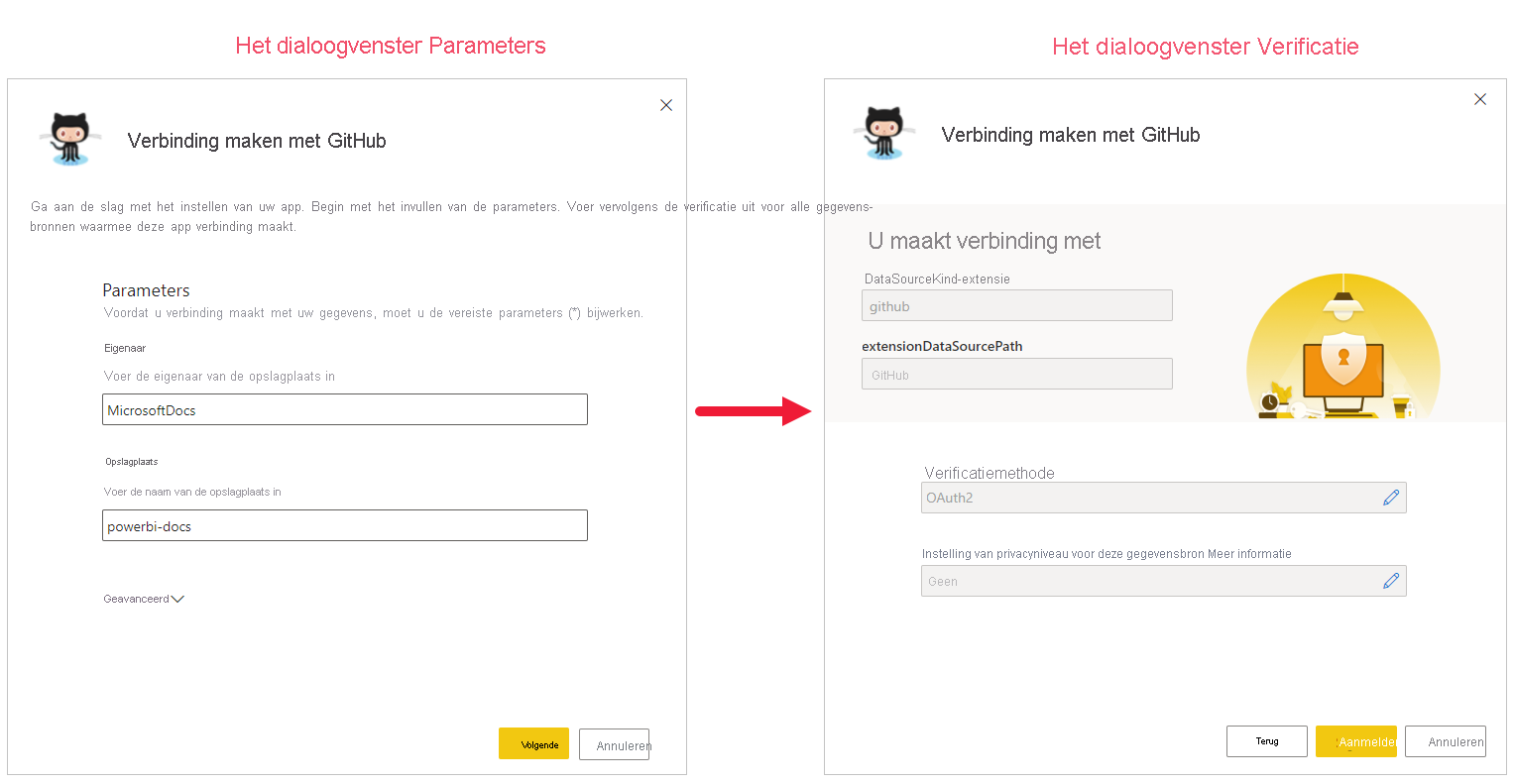 Screenshot of connect to data dialogs.