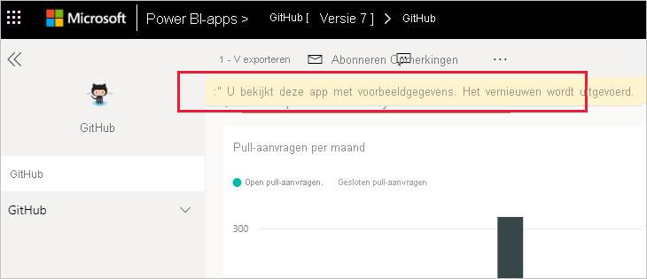 Power BI GitHub app refresh in progress