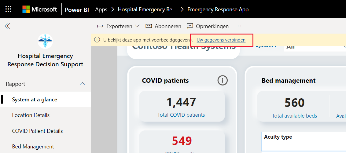 Hospital Emergency Response Decision Support Dashboard app connect your data link