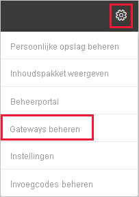 Schermopname van het selecteren van Verbindingen en gateways beheren.