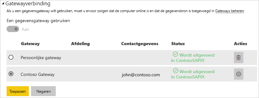 Screenshot displays the users in the Gateway connection dialog.