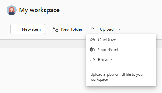 Schermopname van de opties in het menu Uploaden in Mijn werkruimte.