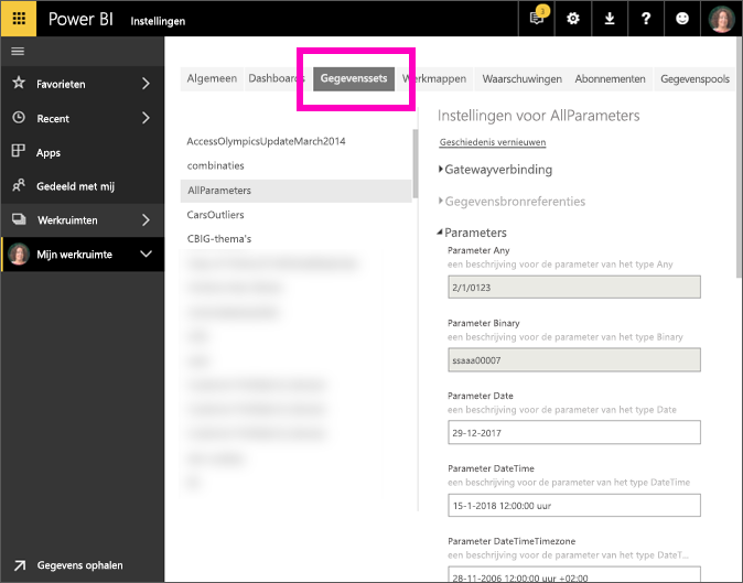 Screenshot shows the Settings window with Parameters expanded.