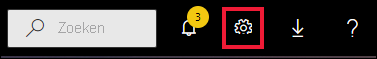 Schermopname van de Power BI-menubalk. Het zoekvak en een paar pictogramknoppen zijn zichtbaar. Het tandwielpictogram wordt uitgelicht.