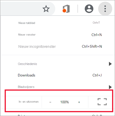 Een schermopname met de zoombesturingselementen van de browser.