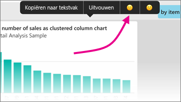 Schermopname van een kolomdiagram met een feedback met een aanwijzer naar een lachebekje.