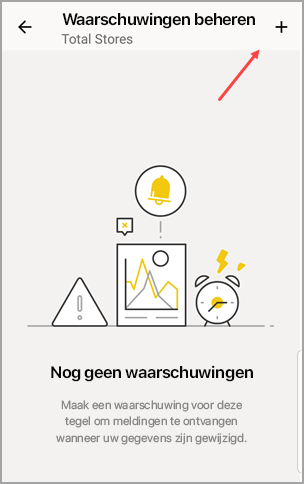 Schermopname van waarschuwingen beheren, met een aanwijzer naar het pluspictogram.