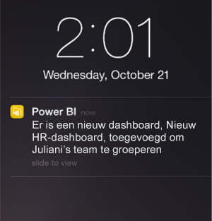 Schermopname van een dashboard met een melding op een iPhone.