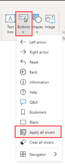 Schermopname van het besturingselement Een knop toevoegen in Power BI Desktop.