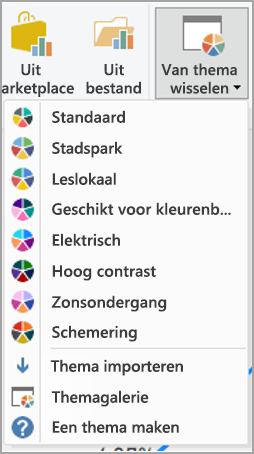 Schermopname van de ingebouwde Power BI-thema's.