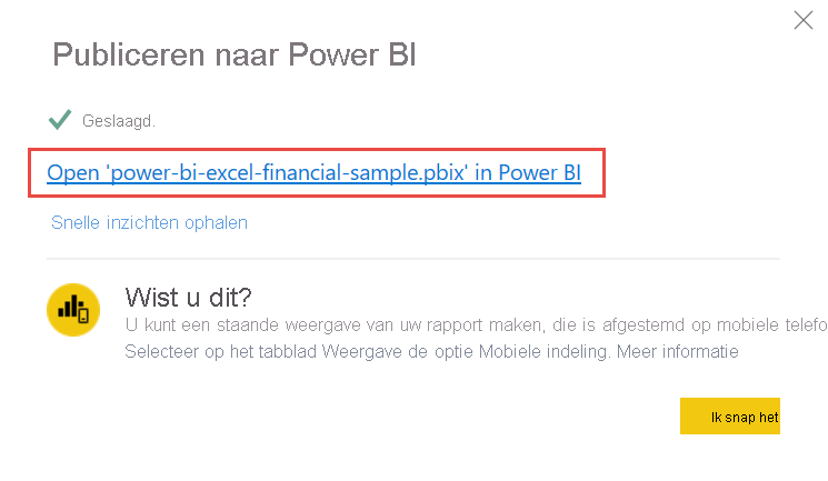 Schermopname van het openen van uw rapport in de Power BI-service.