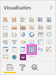 Schermopname van het deelvenster Visualisatie, met het pictogram R Visual gemarkeerd.