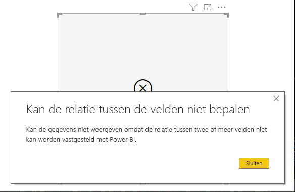 Schermopname van een foutdialoogvenster met de mededeling Dat kan geen relaties tussen de velden bepalen.