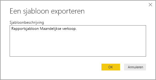 Schermopname van het dialoogvenster Sjabloonbeschrijving exporteren.