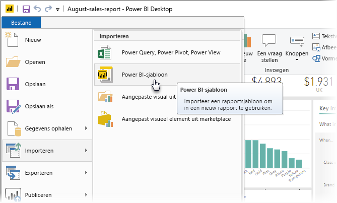 Schermopname van Power BI Desktop met importopties.