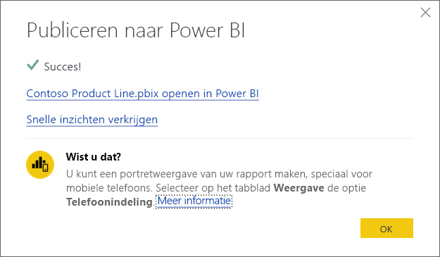 Schermopname van het dialoogvenster Publiceren naar Power BI.