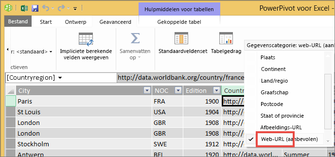 Vervolgkeuzelijst Gegevenscategorie in Excel