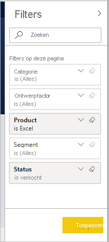 Schermopname van het deelvenster Filters, met de toegepaste filters.