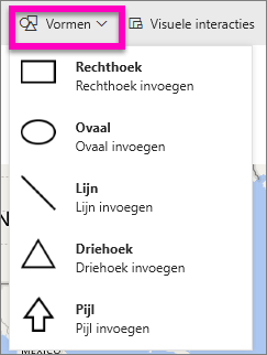 Schermopname met Shapes geselecteerd in het menu.