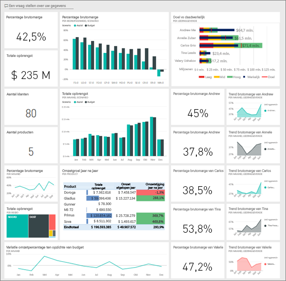 Schermopname van het dashboard voor het voorbeeld klantwinstgevendheid.