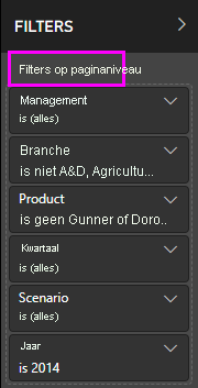 Schermopname van de filters op paginaniveau.