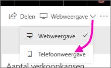 Schermopname van het vervolgkeuzemenu Bewerken, waarin de indeling Mobiel wordt gemarkeerd.