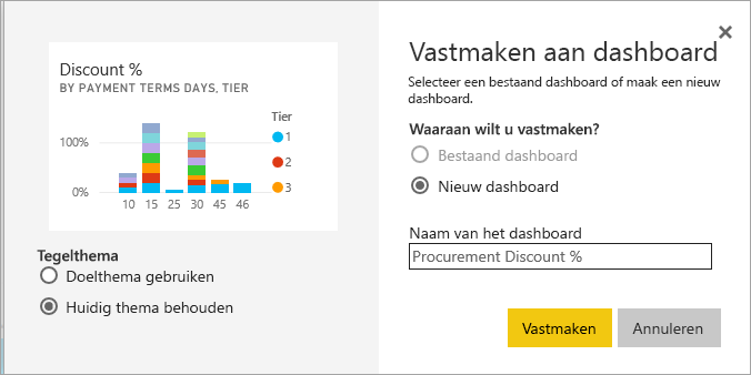 Schermopname van het venster Vastmaken aan dashboard.