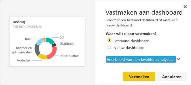 Schermopname van het dialoogvenster Vastmaken aan dashboard.