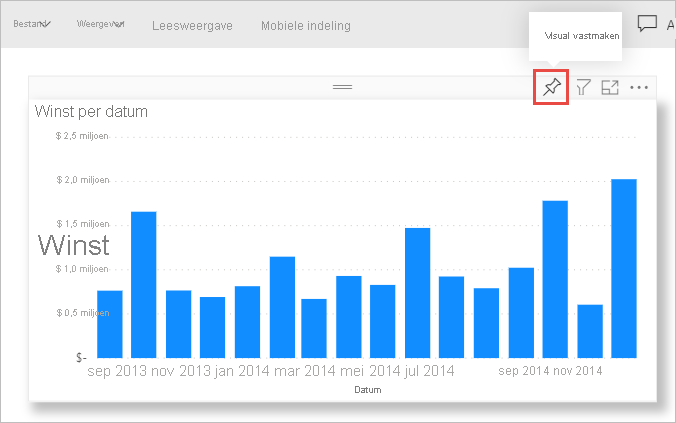 Schermopname van een visual met het pictogram Visual vastmaken gemarkeerd.