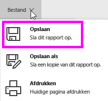 Schermopname met de optie Dit rapport opslaan gemarkeerd.