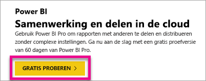 Schermopname van de gratis proefversie van Power BI.