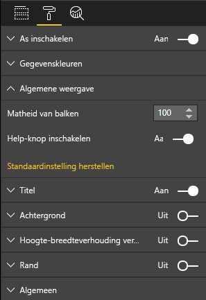 Schermopname van het deelvenster Power BI-visualisaties, waarin de nieuwe optie Help inschakelen wordt weergegeven.