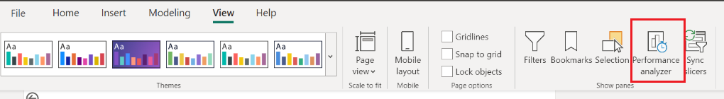 Schermopname van het pictogram Performance Analyzer in het hoofdmenu.