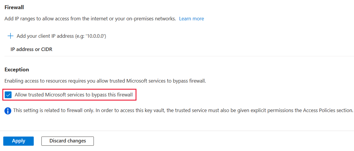 Schermopname van de optie voor het toestaan van vertrouwde Microsoft-services om deze firewall te omzeilen.