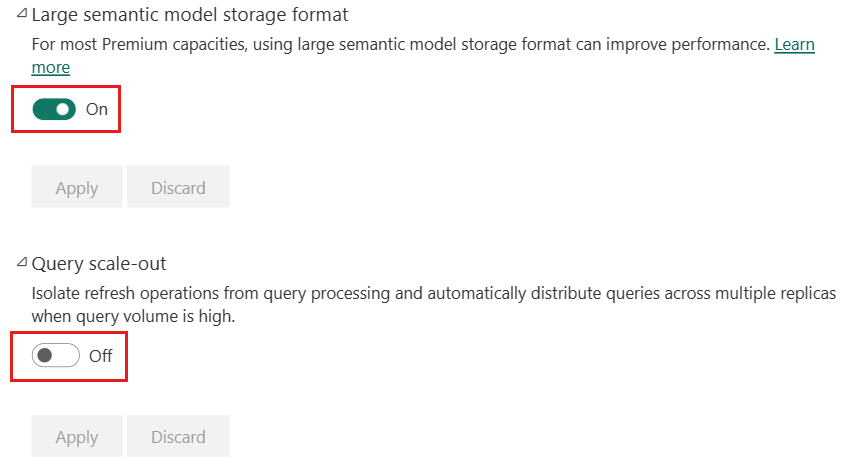 A screenshot showing how to enable scale out in Power BI service.