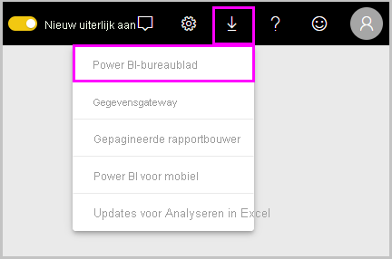 Schermopname van De Power BI-service met de optie Power BI Desktop downloaden.