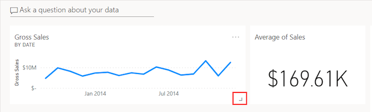 Schermopname van het wijzigen van het formaat van een tegel op het dashboard.