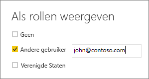 Schermopname van het venster Weergeven als rollen met een voorbeeldgebruiker die is ingevoerd.