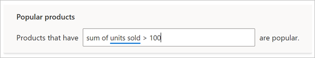 Schermopname van de sectie waarin de term Populaire producten wordt gedefinieerd.