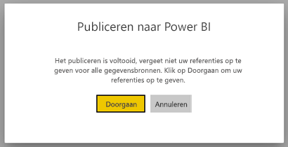 Schermopname van het dialoogvenster publiceren naar Power BI.