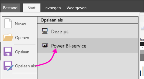 Schermopname van de optie Publiceren onder het menu Bestand.