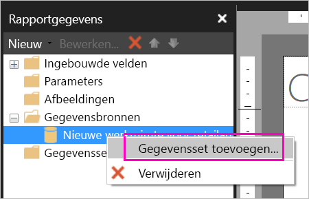 Schermopname van de optie Gegevensset toevoegen onder Gegevensbronnen.