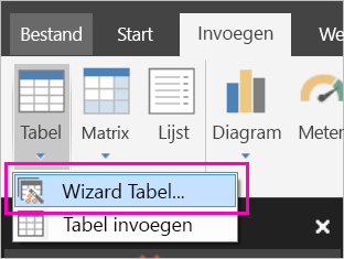 Schermopname van de knop Tabelwizard op het lint Invoegen.