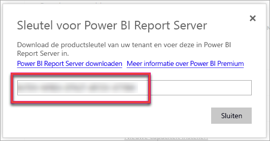 Schermopname van de productcode van Power BI Report Server.