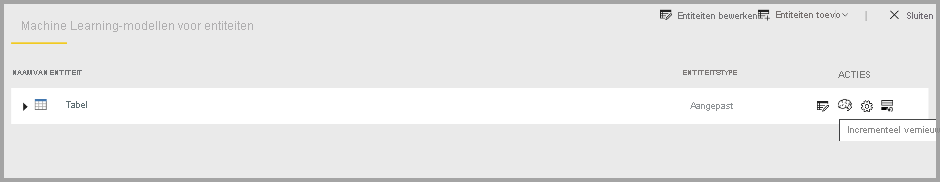 Schermopname met de actie Incrementeel vernieuwen voor een tabel.