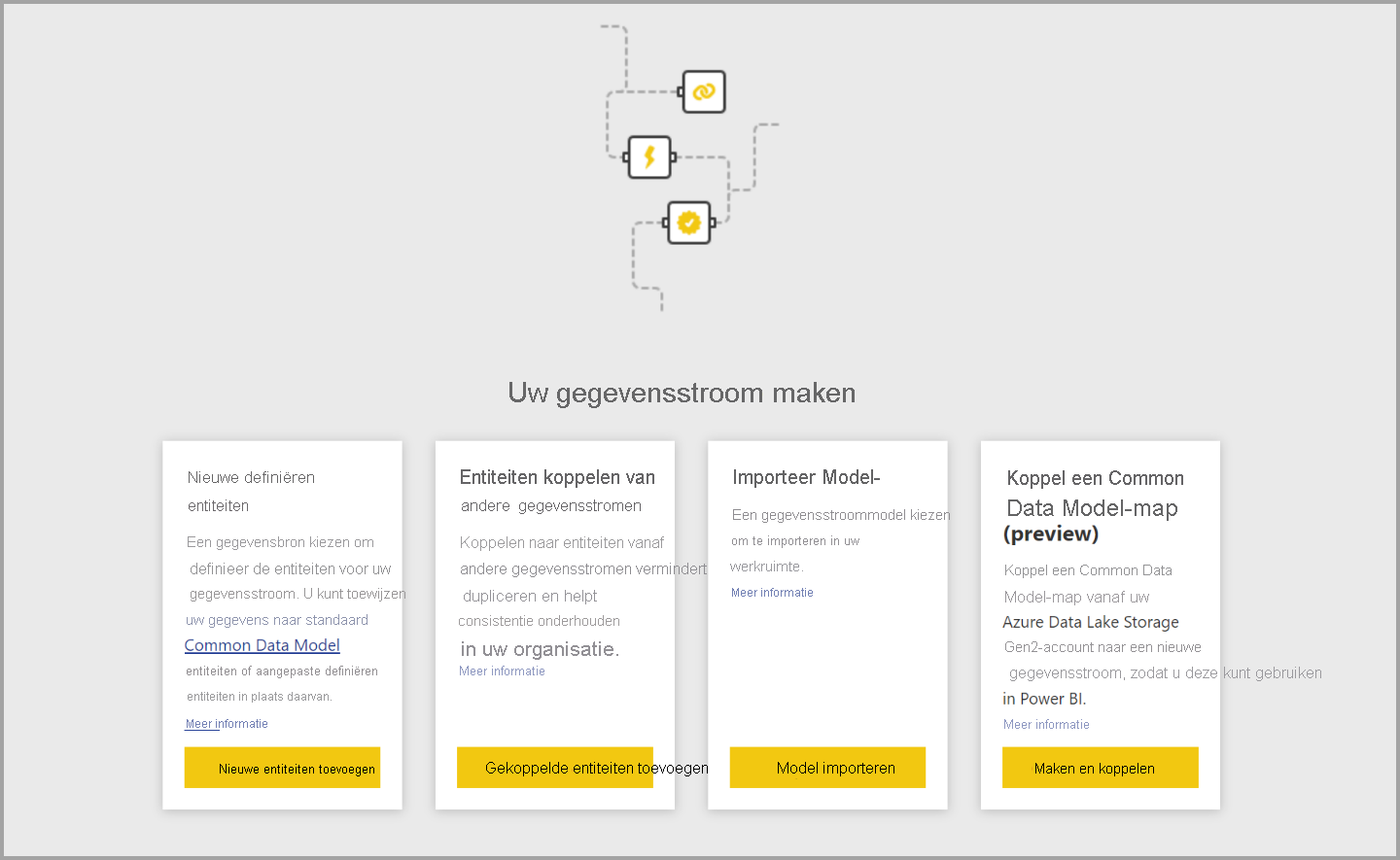 Schermopname van opties voor het maken van een gegevensstroom.